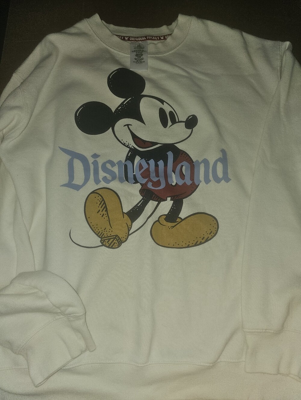 Disney Mickey Mouse Disneyland Crewneck Fleece Pullover Sweatshirt Cream L
